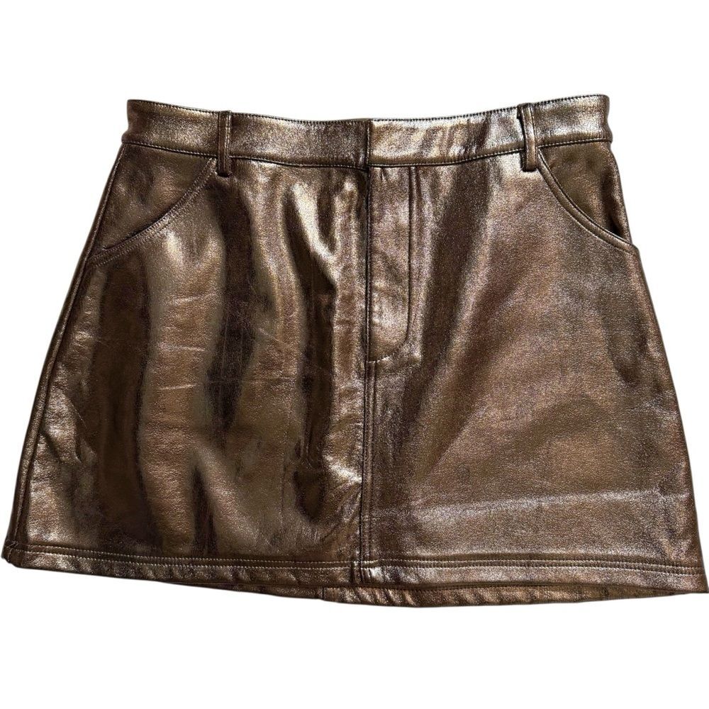 Bohme Metallic Faux Leather Mini Skirt Bronze Y2K Clubwear NWT M